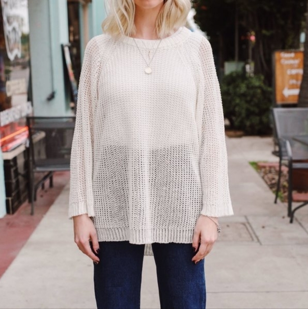 Esby Apparel Lucy Linen Loose Knit Sweater In White Sand One Size